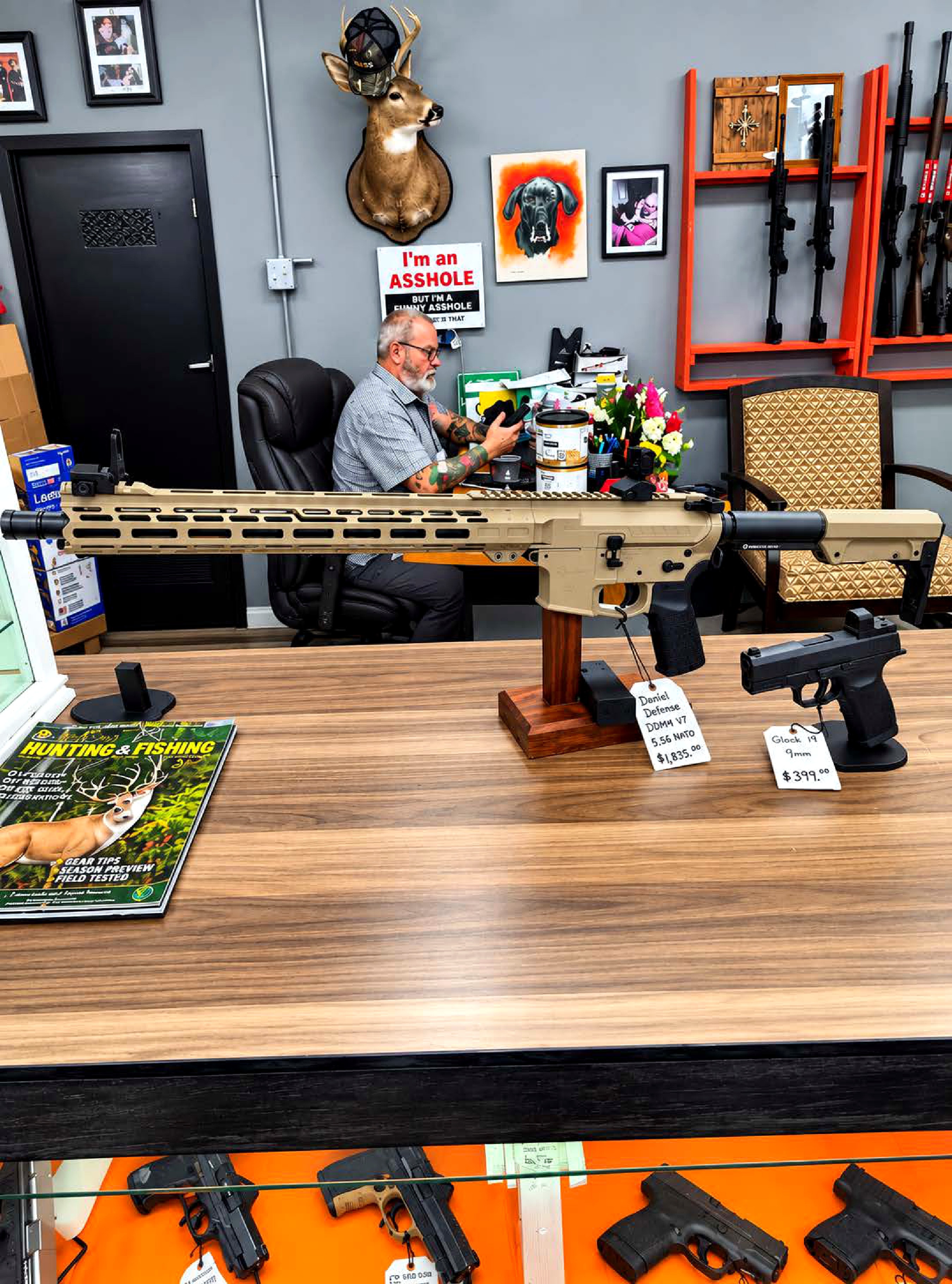 .556 Rifle on Gun Cabinet